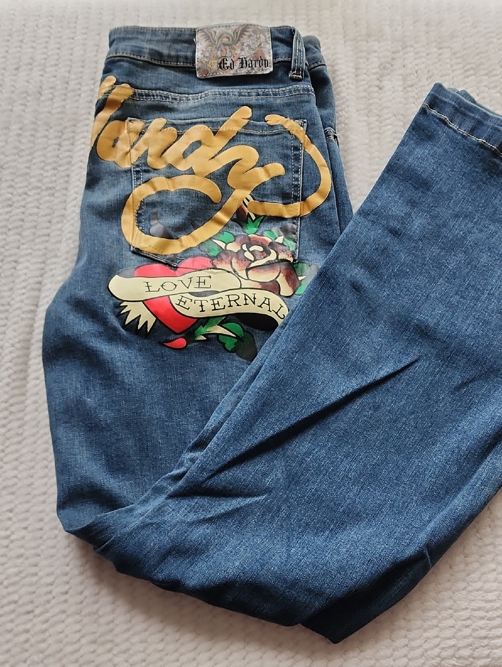 Ed Hardy  Denim Jeans with Gold and Red Logo